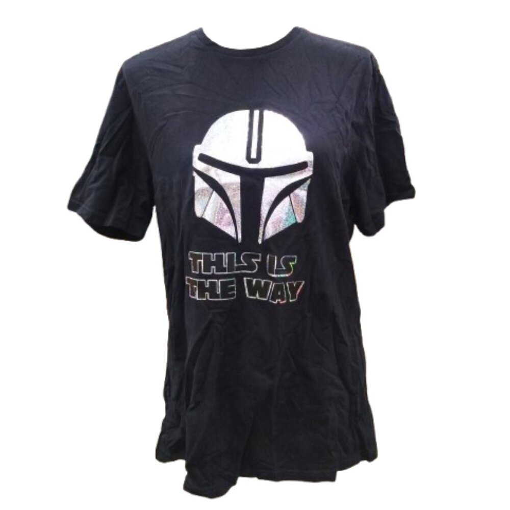 Black T-Shirt with Shiny Mand Helmet and This Is The Way Text   ^5